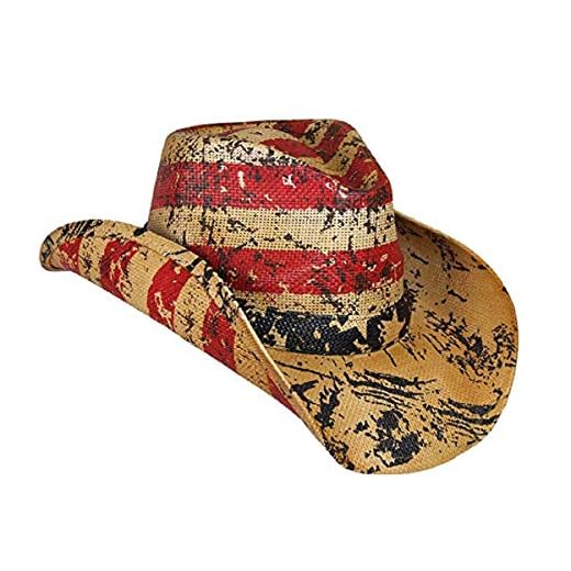 Vamuss Vintage USA American Flag Cowboy Hat w/Western Shape-It Brim (Liberty Stars and Stripes)