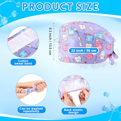 Image of Unittype 12 Pcs Dental Caps for Women Adjustable Dentist Scrub Cap Elastic Nurse Hats Teeth Pattern Working Hats Bulk