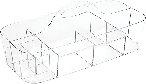 Miniatura 8 de mDesign Organizador de plástico dividido para arte y manualidades, con asa para oficina en casa y sala de estar, capacidad para lápices, crayones