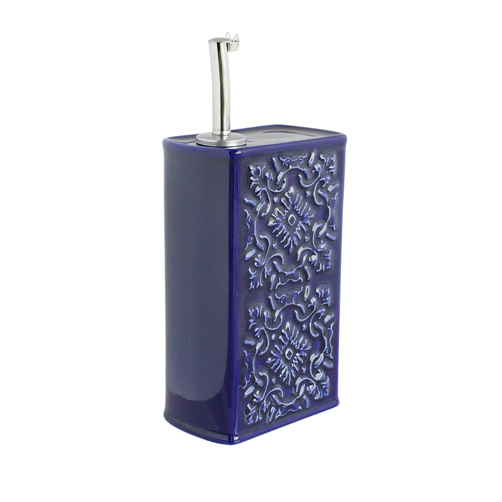 2er-Set Olivenöl-Spenderflaschen aus Keramiksteinzeug 500ml mit Spender, Blau + Weiss, AZULEJO, Cª Atlântica