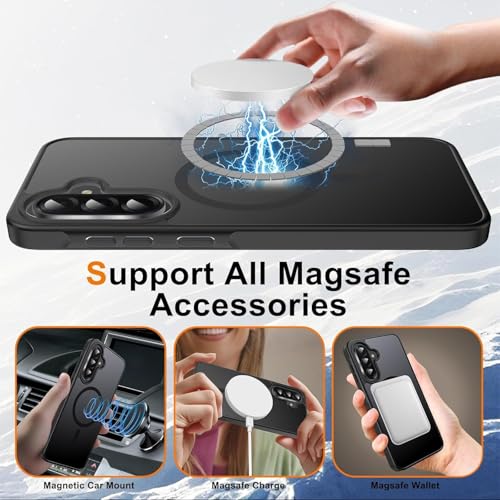 Image of Elzzi Magnetic Magsafe Case for Samsung Galaxy A57 5G Cover, Compatible with MagSafe Translucent Matte Hard PC + TPU Hybrid Back Cover, Slim Shock-Resistant Protective Case (Black)