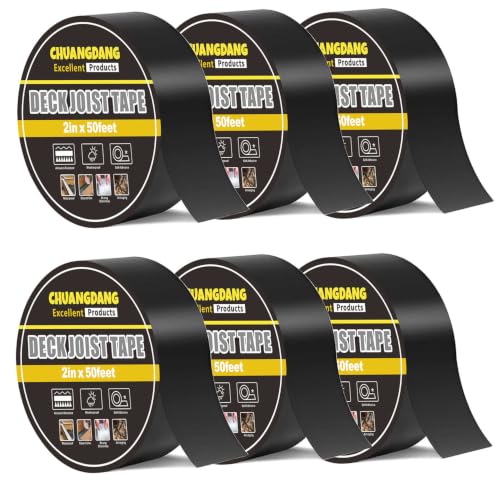 Image of Black Deck Joist Tape,2inx50ft,6-Pack,Joist Tape Decking,Decking Tape | Joist Deck Tape for Joist, Roofs Beams,RV,Doors, and Fences,Waterproof Butyl Joist Tapes,Anti-Corrosion,Weather-Resistan