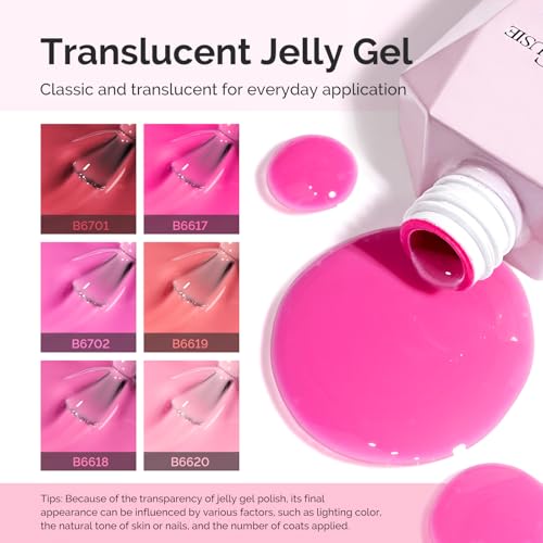 Image of MelodySusie Jelly Gel Nail Polish Set,6PCS Milky or Jelly Texture,Peachy Rose Colors Soak Off UV LED Light Cure or Salon Manicure and Nail Art DIY at Home 15ML