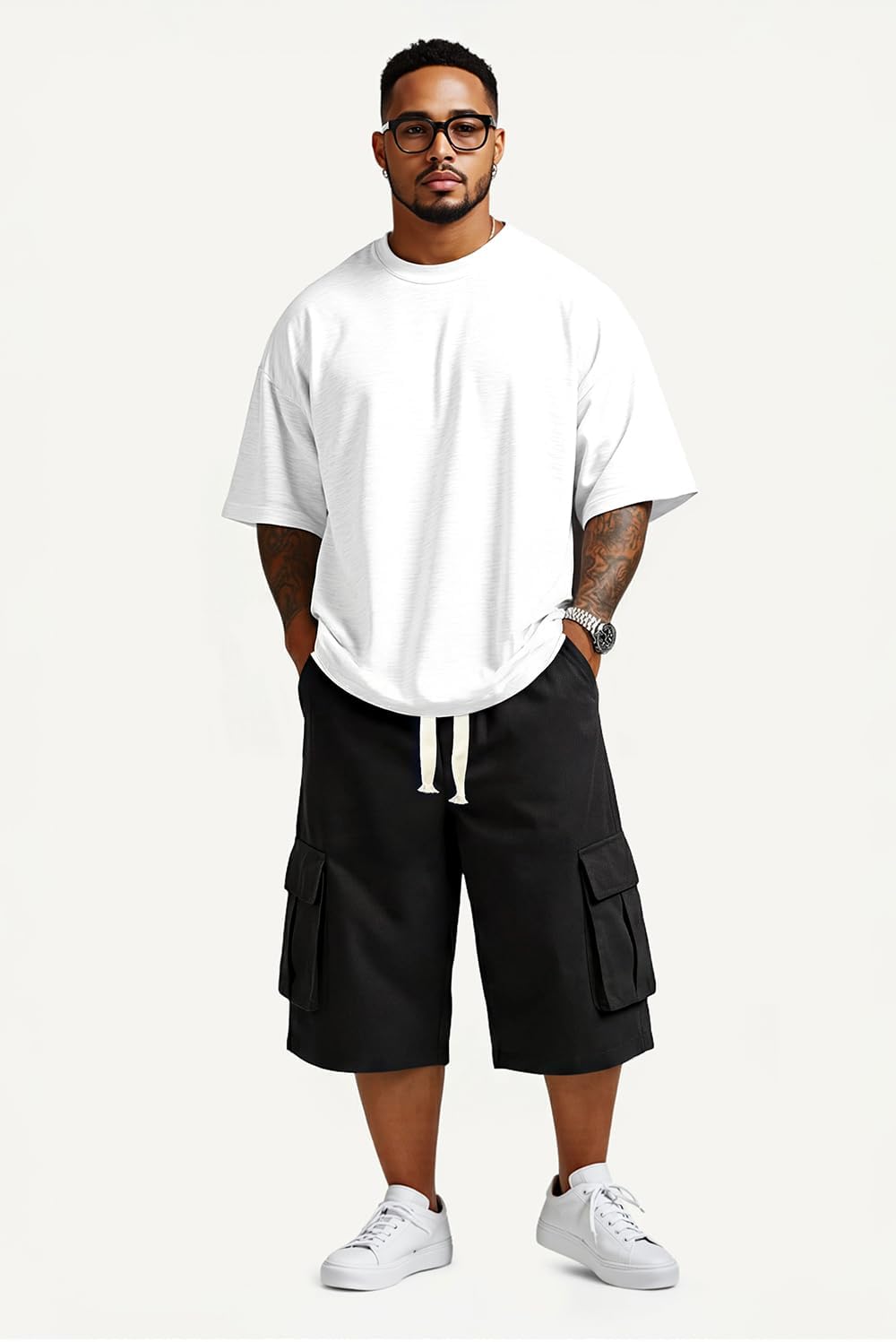 GINGTTO Mens Baggy Jean Shorts Cargo Long Denim Shorts Elastic Waist 15 Inch Inseam - Image 8