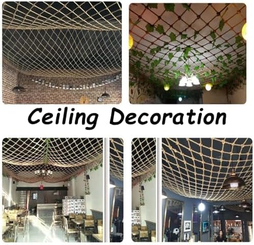 Safety Anti-Fall Fence Net, 3x3FT / 1x1(M) Wall Decorative Nets, Hemp Rope Netting, Garden Plant Growth Climbing Grid Indoor Balcony Stair Railing Network (Rope Dia 1cm)