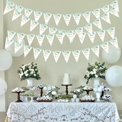 Kreatwow 3pcs Sage Green Baby Shower Bunting Banner Sage Green Baby Shower Decorations Boys Girls Neutral Welcoming Baby Decorations Triangle Flags Banner for Jungle Safari Gender Reveal - Image 2
