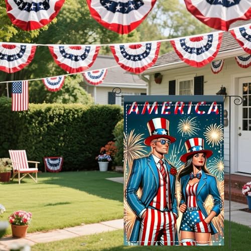 Image of Nuxovilar Veterans Day Fireworks Flag 12x18 Polyester