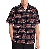TZTTZT - Camisa hawaiana para hombre, casual, con estampado de coche de bomberos de dibujos animados, manga corta, abotonada, para verano, playa, Varios colores, L