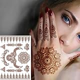 Brown Henna Temporary Tattoo Stickers 8 Sheets Henna Stickers Exquisite Lace Flower Mandala Waterpro
