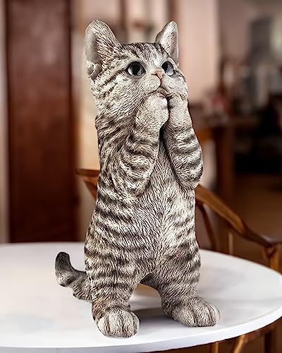 Outdoor Cat Statue Garden Decoration,Cute Prayer Gray Cat Figurine Art Interior Office Home Décor,Animal Resin Sculpture Art Decoration For Garden Yard Lawn,Resin Cat Figurine Gift For Cat Lovers #TOP2