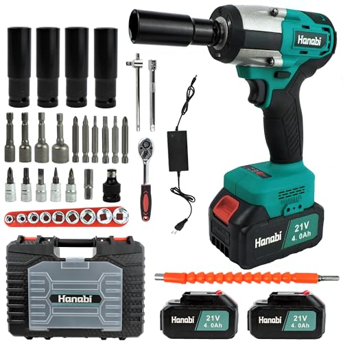 Chave De Impacto 13mm Brushless 500nm 2 Baterias Portátil Hanabi