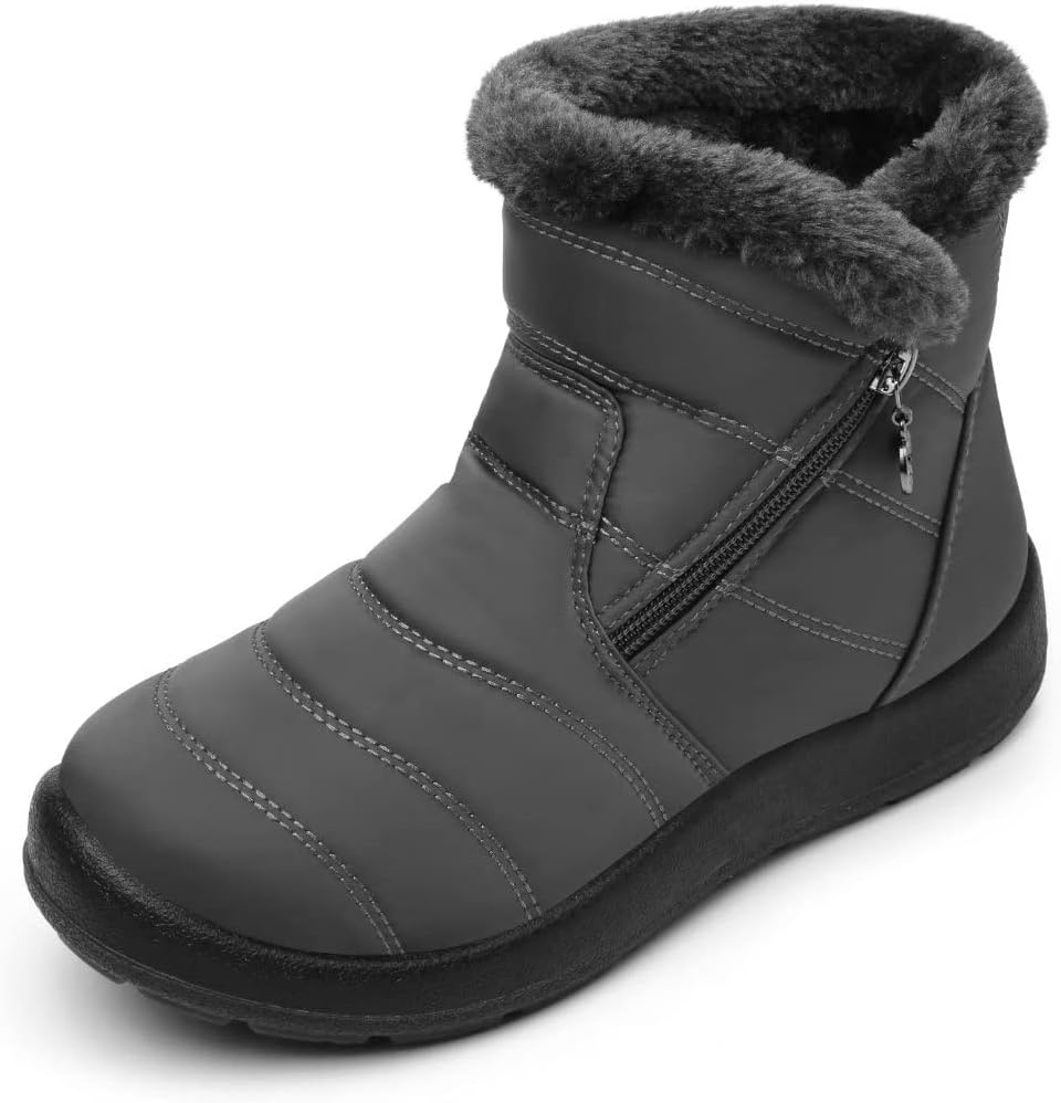 Cheval Winter Snow Zip Up Boots for Women, Fur Lined Warm Ankle Booties, Outdoor Anti-slip Waterproof Comfortable Short Boot, Botas De Invierno Para Mujert