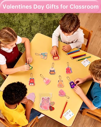 144Pcs 24 Pack Class Rewards for Kids Classroom,Easter Basket Stuffers,with Acrylic Keychain,Greeting Card,Post-it notes,Eraser,Pencil Sharpener,Packaging bag,Party Favor for Easter Gift Exchange — view 3