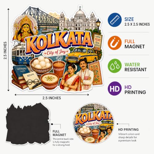 Image of Zesta Wooden Fridge Magnets Set | Refrigerator Decor Magnets for Kitchen | India Souvenir Fridge Magnet Collection | Wooden Magnet for Fridge Door Decoration (Kolkata)