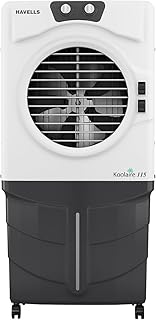 Havells Koolaire 115 L Desert Air Cooler for Room/Office|Powerful Air-Delivery|Metal Blade Fan|Bacteria Shield Honeycomb Pads|Double Ball Bearing Motor|Front wheels with brakes|Inverter Compatible
