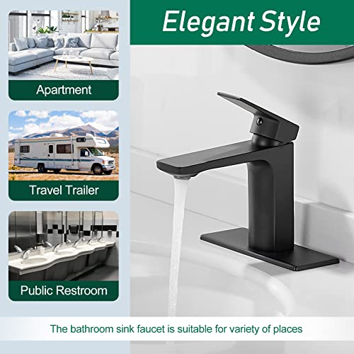 Black Bathroom Faucet Single Handle Faucet For Bathroom Sink Rv Vanity Sink Faucets Modern One Hole Bathroom Faucet With 6" Deck Plate And Faucet Supply Lines, 1.2 Gpm #TOP3