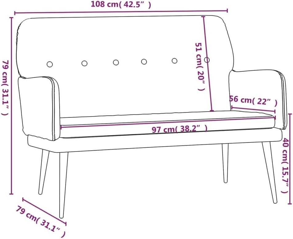 vidaXL Black Velvet Loveseat Bench - Upholstered Metal/Plywood Frame with Armrests for Living Room, Lounge Seating, Home Decor