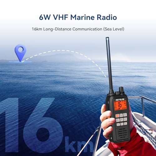 Image of Retevis RM15 6W Marine Radio VHF IP68 Floating, Type-C for Fishing (1 Pack) | 2000mAh Battery,Type-C on Radio & Charger, NOAA, Noise Reduction, Global Channels, Tri-Watch, Offshore Fishing, Travel Sport
