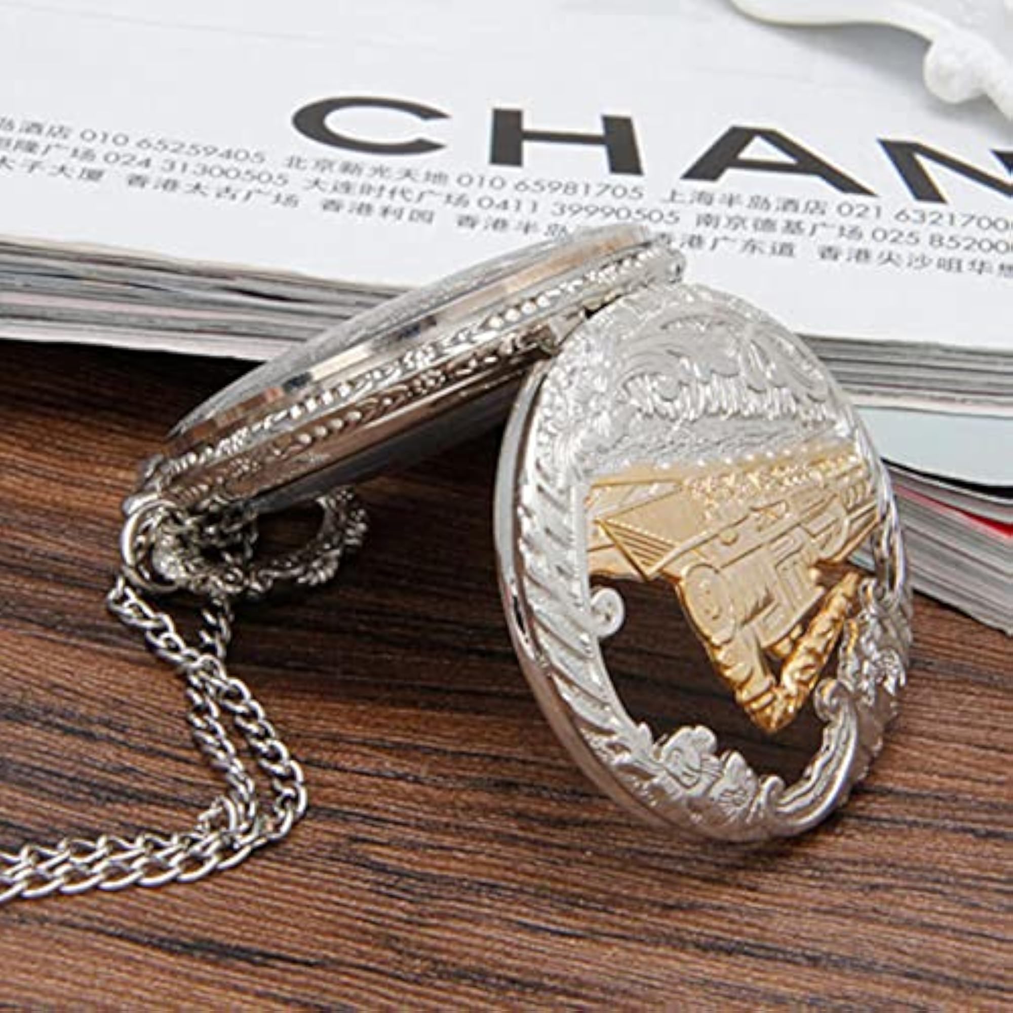Men's Unique Stainless Steel Pocket Watch Pendant with Chain