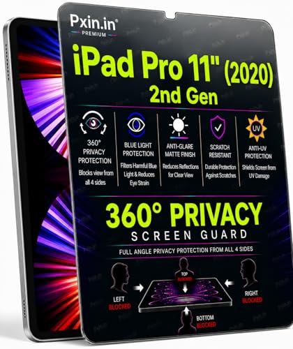 Image of Pxin 360 Pro Privacy Screen guard compatible with iPad Pro 11 inch (2020) - 2nd Gen | Anti Glare | Anti UV | Anti Blue | Anti Reflection | Privacy Filter | Unbreakable Build