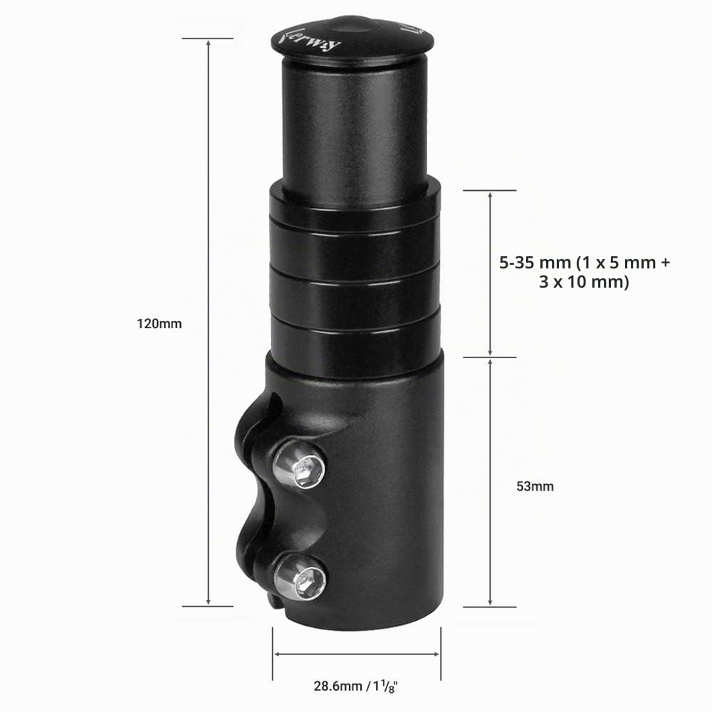 LERWAY Rallonge de Potence de vélo avec clé hexagonale pour Fourche de 28,6 mm en Aluminium Noir