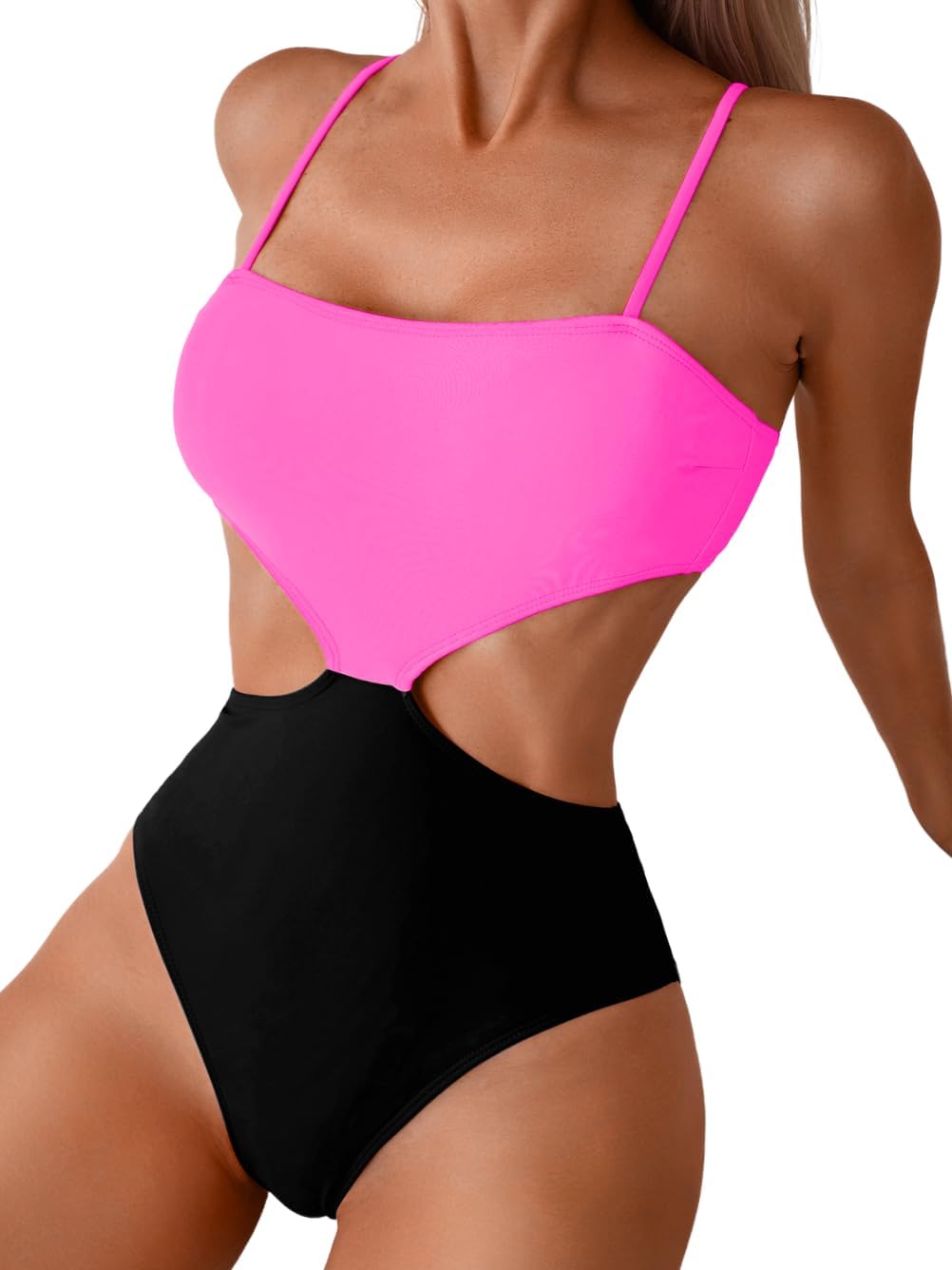 Color Block Swimsuit,Cut Out Sexy Monokini Women,Cheeky One Piece Swimsuits Beach Cruise Pool Party