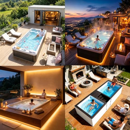 Modern Shipping Container Swimming Pool, 20FT/40FT Portable Modular Steel Pool with SPA Jets, Insulated Structure, Underwater LED Lights & Smart Water Circulation for Outdoor Backyard Use