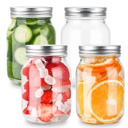 GUEQUITLEX Glass Mason Jars With Lids Genuine Preserve Jar 16OZ, Canning Jars for Food Storage, Dry Food, Snacks, Candies, DIY Projects 4 Pack