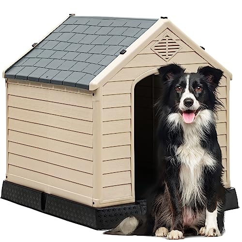 Yitahome 345 Large Plastic Dog House Outdoor Indoor Doghouse Puppy Shelter Water Resistant Easy Assembly Sturdy Dog Kennel with Air Vents and Elevated Floor 345l31w32h Gray+brown Cucciolini Doodles Yitahome 34 5 large plastic dog house outdoor indoor doghouse puppy shelter water resistant easy assembly sturdy dog kennel with air vents and elevated floor 34 5l31w32h gray+brown cucciolini doodles
