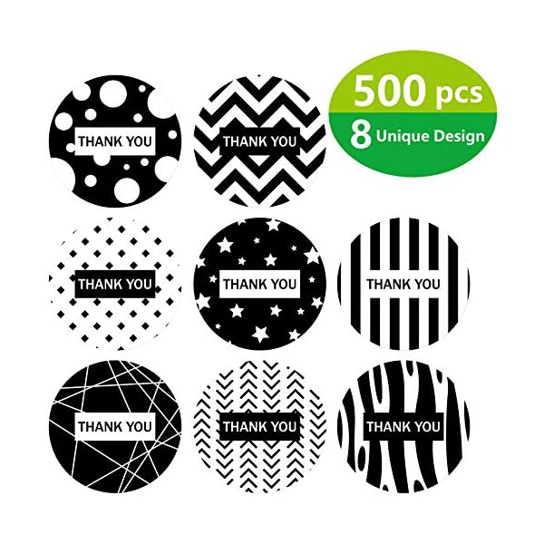 500 Stück Runde Thank You Aufkleber in 8 Designs mit Perforationslinie für Privaten und Geschäftlichen Gebrauch (Schwarz… – Bild 3