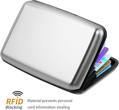 Vista 4 de Portatarjetas de crédito con bloqueo RFID, mini tarjetero delgado de aluminio duro para hombres o mujeres