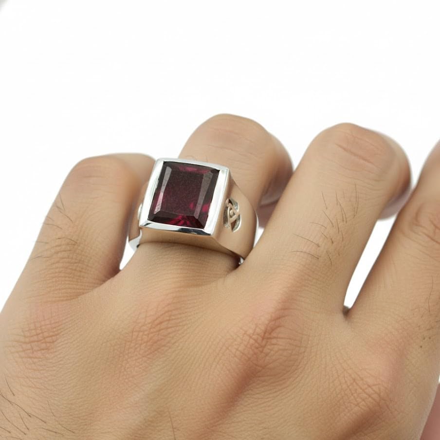 Image of 55Carat Genuine Indian Ruby Ring Handmade Sterling Silver Square Chakra Healing Size 5,6,7,8,9,10,11,12