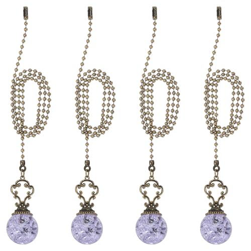 Image of PATIKIL 22 inch Ceiling Fan Pull Chain, 4 Pcs Crystal Pull Chain Fan Connector Vintage Ceiling Fan Ornament Fan Chains Extender for Ceiling Light Lamp Fans, Purple (Ball)