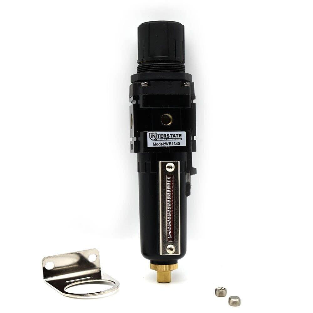 Interstate Pneumatics WB1340 1/4 Inch Standard Metal Bowl Filter/Regulator with 160 PSI Gauge