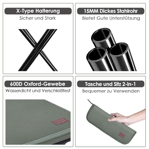 MOONCY Klapphocker Faltbar, 33×26,5×32cm Tragbarer Campinghocker Klappbar, Hält bis zu 120kg, Leichter Angelhocker für Wandern, Angeln und Draussen, Grün