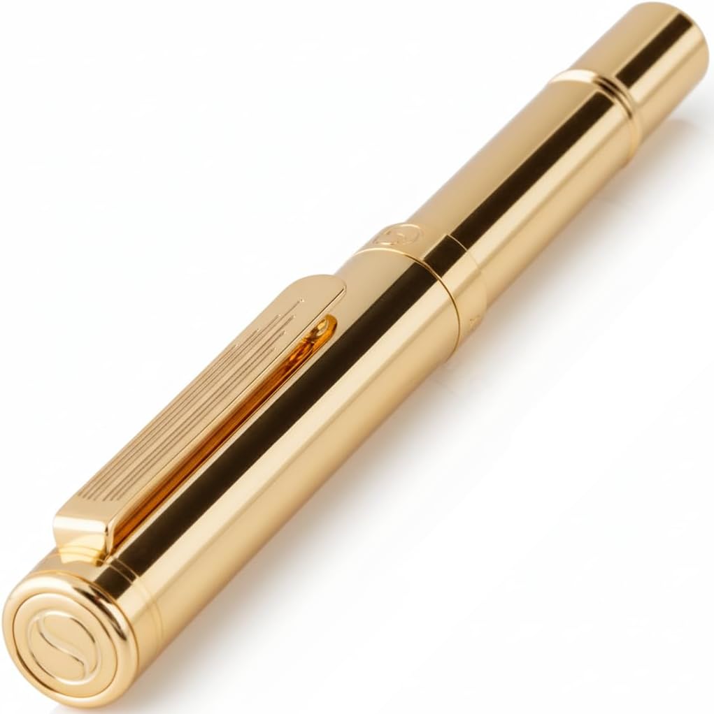 Scriveiner Heavy Gold Rollerball Pen, Award Winning Luxury Pocket Pen with gold plating Finish, German Schmidt Refill, Best EDC Writing Gift Set for Men & Women, Nice Fancy