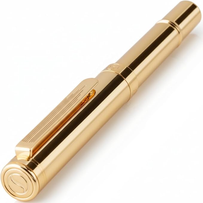 Scriveiner Heavy Gold Rollerball Pen, Award Winning Luxury Pocket Pen with gold plating Finish, German Schmidt Refill, Best EDC Writing Gift Set for Men & Women, Nice Fancy