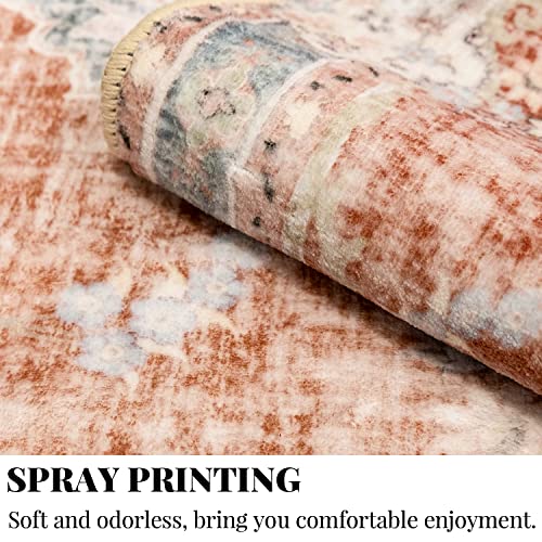 MUJOO-Boho-Rug-3x5-Machine-Washable-Area-Rugs-Small-Non-Slip-for-Entryway-Bedroom-Bedside-Kitchen-Hallway-Living-Room-Laundry-Indoor-Mat-Soft-Low-Pile-Floral-Orange-Navy-Blue