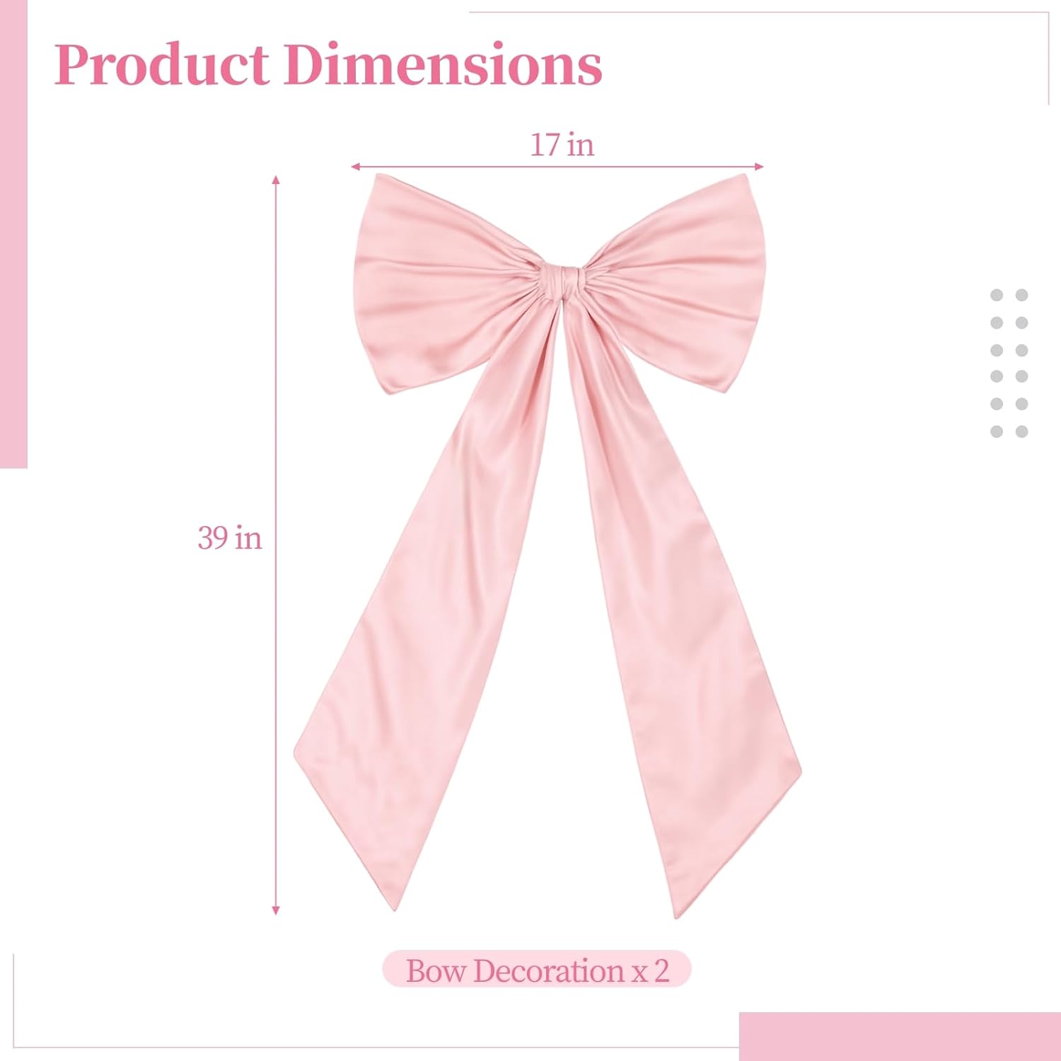 OMISTAR 2 Pcs Large Pink Bow Decorations, Satin Hanging Bows with Ribbon for Birthday Parties, Coquette Birthday Decor, Ideal for Party, Versatile and Reusable, 17 x 39 Inches