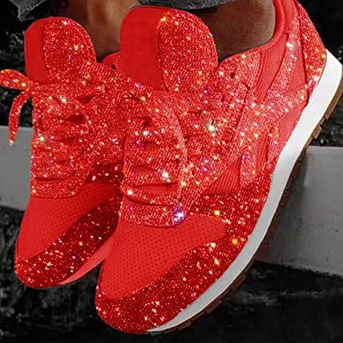 Women Glitter Sneakers Sparkly,Breathable Crystal Bling Lace Up Sport Shoes Low Top Sequins Tennis Bling Shoes Fashion Shiny Walking Shoes4