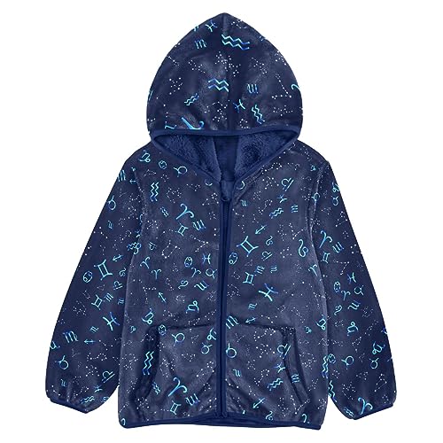 Zodiac Signs Boys Fleece Hoody Jacket Zip Up Coat Warm Fall Winter Plush Jacket Long Sleeve Outerwear