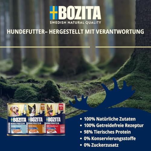 Bozita Dog Paté Mix Rind, Ente & Lamm 12×400 g – getreidefreies Nassfutter für Hunde mit Postbiotika – Singleprotein Pastete - Mixpack ohne Zuckerzusatz & künstliche Zusatzstoffe