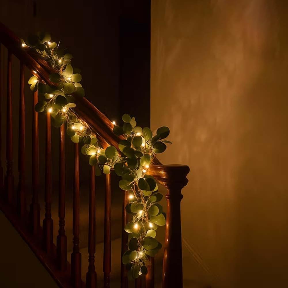Twinkling Tree Olive Vine, Fairy Light Olive Vine Garland with Warm White LED, 6ft Fairy Light Olive Vine Garland, Artificial Greenery for Christmas Spring Fireplace Mantle Battery Operated