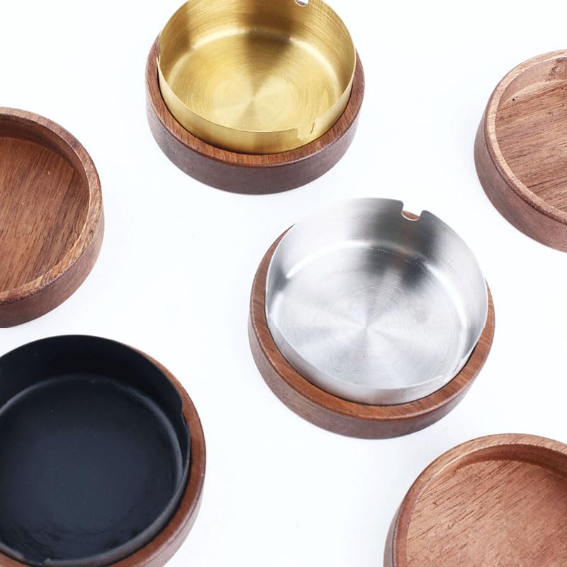 Posacenere Antivento In Legno Con Coperchio - 2 Pezzi Nero, Elegante E Pratico - Foto 8