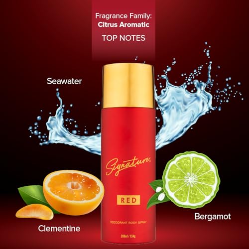Image of Signature Deodorant Body Spray - Red | Elegent & Citrus Aromatic Scent | Long Lasting Fragrance | Skin Friendly Deo | Fights Body Odour | Everyday Use | For Men, Women (Unisex) | Pack of 1 (200ml)