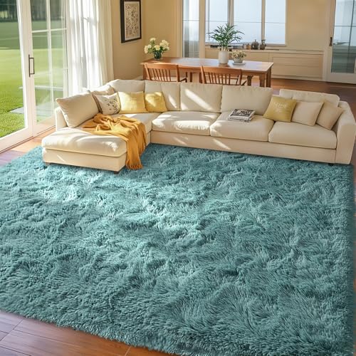 9x12 Area Rugs for Living Room Teal Shag Rugs, Modern Plush Non-Slip Soft Carpets for Bedroom Kids Nursery Dorm Daycare Floor