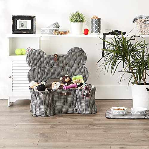 Image of Bone Dry Pet Storage Collection Toy Basket, Large, 24x15x9 inch, Gray Plastic Wicker