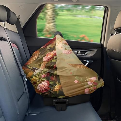 Image of Carseat Cover for Babies, All Season Breathable Infant Carseat Cover Lightweight Baby Carrier Cover for Girls Boys, Hummingbird Florals Print