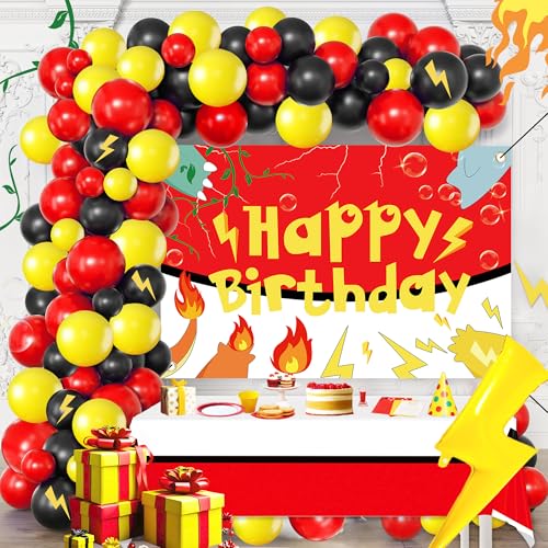 Red Black Yellow Balloon Garland Arch Kit - Birthday Party Decorations with Lightning Star Balloons...