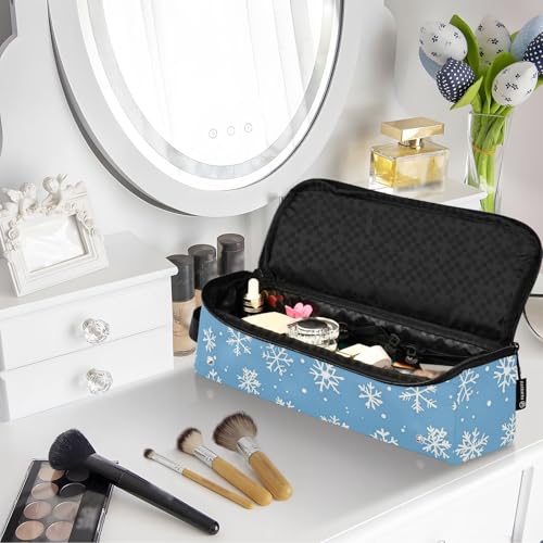 Bolsa de viaje para herramientas de cabello con diseño de copos de nieve, resistente al calor y con tapete para planchas y rizadores, organizador portátil para cuidado capilar miniatura 7